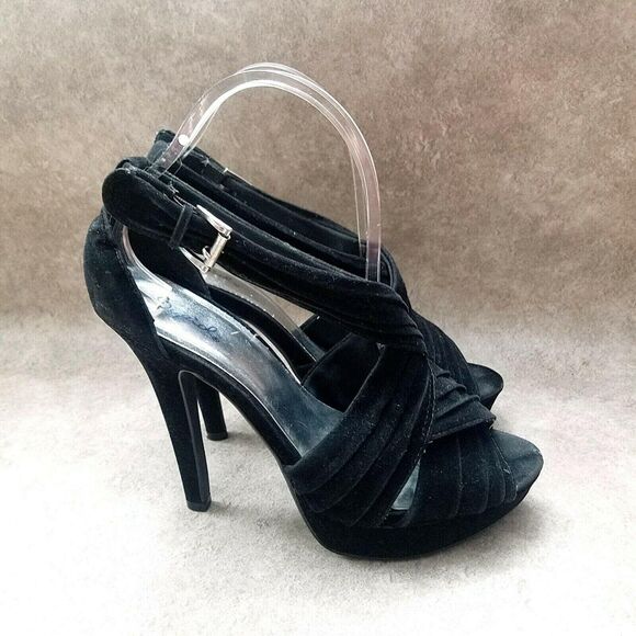 Qupid Womens Sz 9 M Black Peep Toe Slingback 5" Heels Platform - Picture 4 of 8